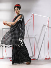 Black Cotton Saree With Check Designs-MA55CT06520147